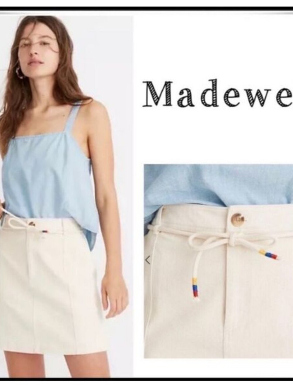 Madewell Capital A-Line Summer Belted Coastal Casual Cream Cotton Skirt Sz 4